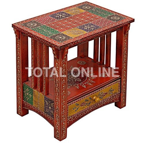 Antique Wooden Hand Made Hand Painted Side Table W