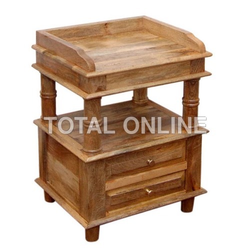 Brown Wooden Bedside Table With Pillars