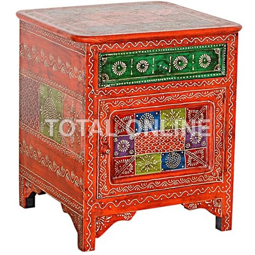 Wooden Hand Painted Bed Side With Drawer
