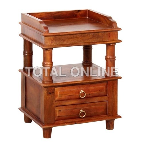 Spellbinding Wooden Bedside Table - Solid Wood, 20x16x26 Inches, Brown | Two Drawers, Stylish Design, Ample Storage