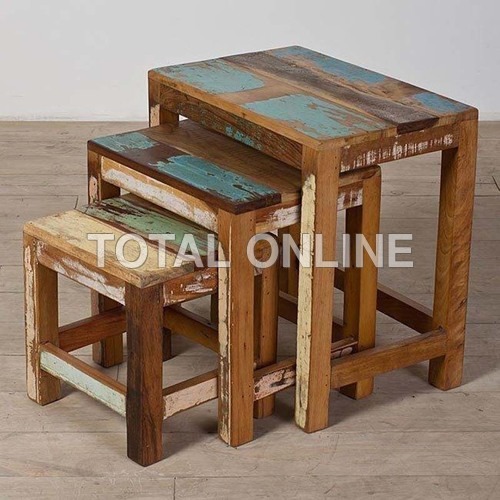 Set of Wooden Hand Made Recycled Wood Stools
