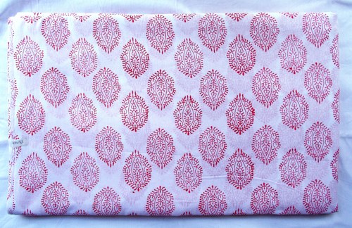 5 YARD HAND BLOCK PRINT 100% COTTON FABRIC PINK DYED PAISLEY DESIGN