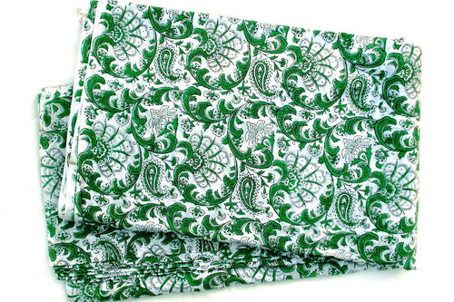 5 YARDS GREEN PAISLEY PATTERNED HAND BLOCK PRINTED HANDMADE 100% COTTON FABRIC