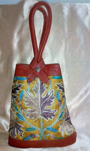 Potle Bag With Leather Base & Thread Embroidery