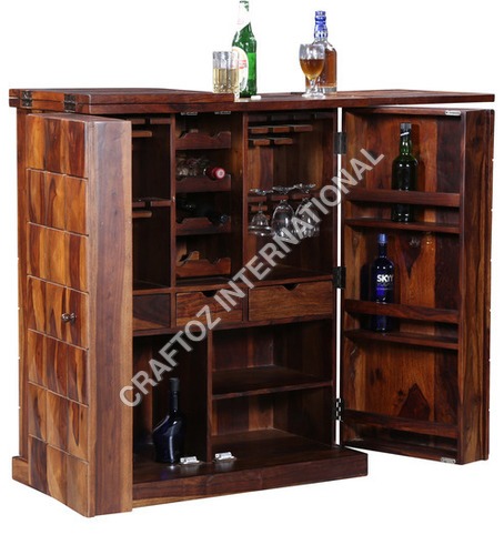 Mango Wood Bar Cabinet - 36x16x36 Inches, Polished Finish | Spacious Storage, Adjustable Shelves, Durable Design