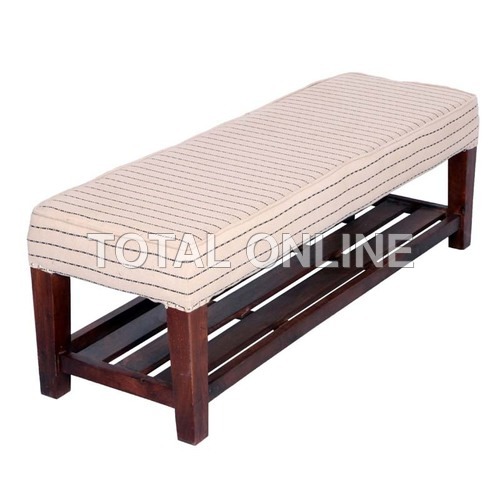 Long Wooden Bench With Upholstered Top