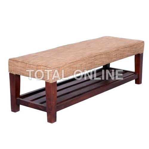 Rectangular Wooden Bench With Upholstered Top