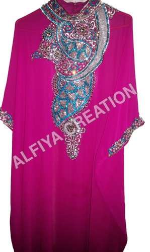 Stylish pink with heavy crystal work  farasha kaftan