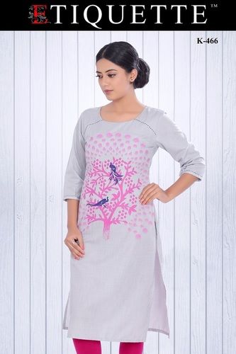 White And Pink Printed Ladies Kurtis