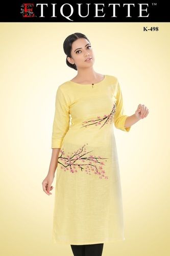 Yellow And Black Office Wear Kurtis