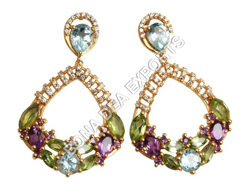 Brass Jewellery - Brass & Charming Stones Stud Earrings for Engagement & Wedding Elegant Patterns Flawless Finish Easy to Clean