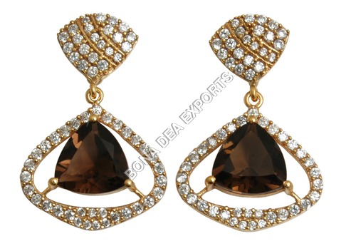 Brass Jewellery - Semi Precious Drop Earrings, Lightweight Design with Sparkling Stones & Beads for Special Occasions like Weddings & Parties