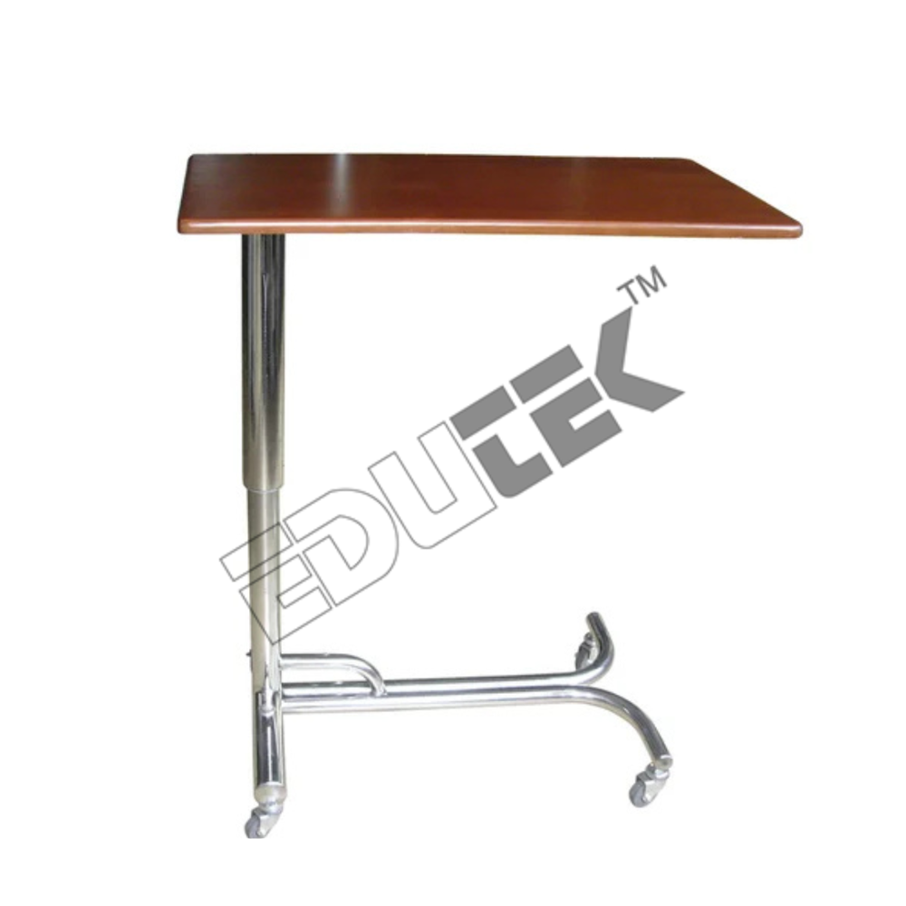 Hospital Overbed Table - Stainless Steel Frame, 90cm L X 45cm W X Adjustable 70-110cm H | Portable, Manual, Smooth Mobility, Model Hbt-001