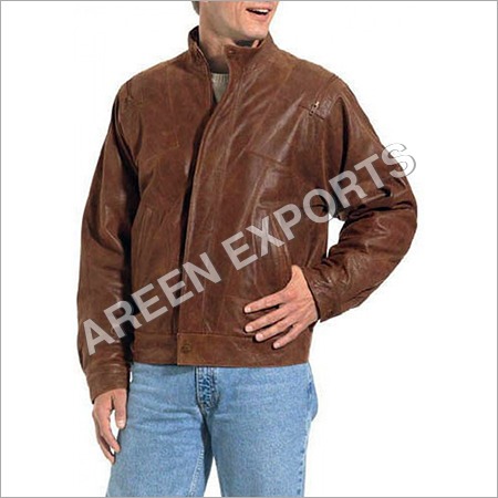 Mens Leather High Collar Jacket