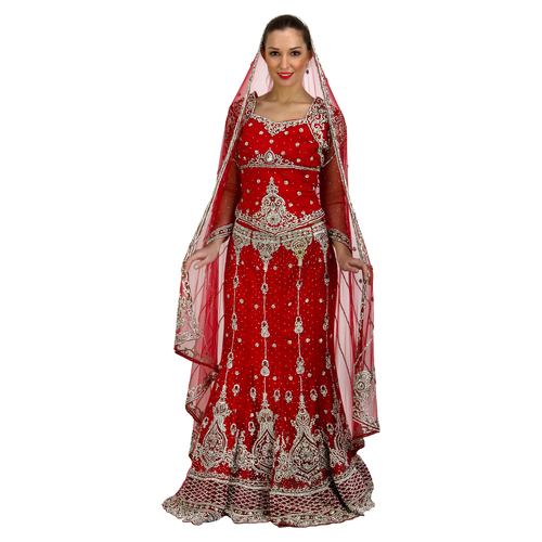 Designer Bridal Lehanga - Velvet Silk, XS-XL, Red | Zardozi Embroidery, Elegant Design, Handmade, Wedding Ready