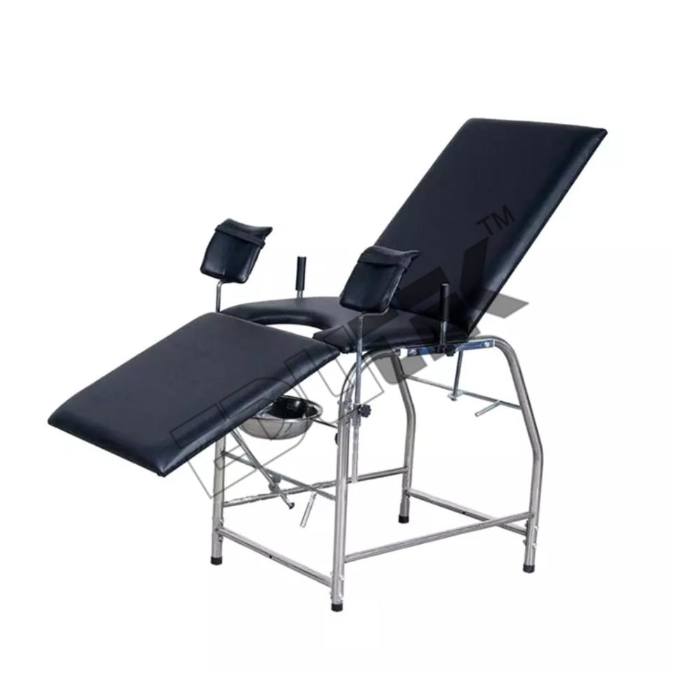 Gynecological Examination Table - Stainless Steel Frame, 1800(l) X 550(w) X 750(h) Mm | Adjustable Head & Leg Sections, Waterproof Upholstery, Ss Bowl Included