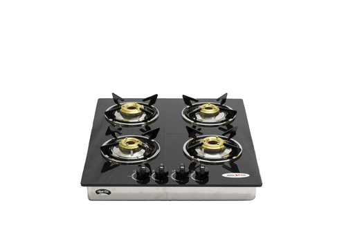 Indian Hob - Stainless Steel, 60x50x10cm, Black | Four Brass Burners, Durable Design, Easy Cleaning, Efficient Cooking, Space Saving