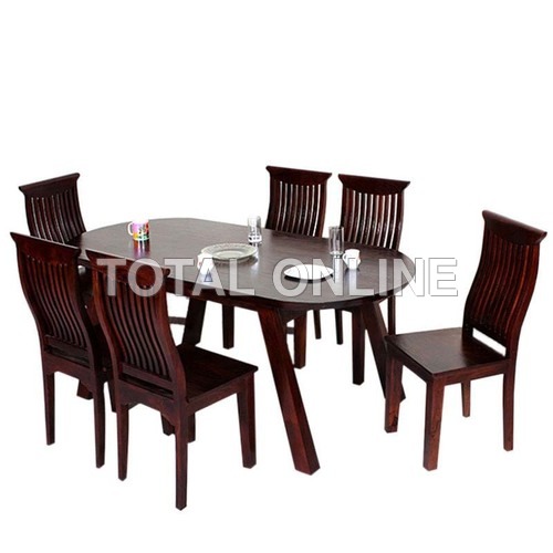 Wooden Dining Table With High Back Six Chairs