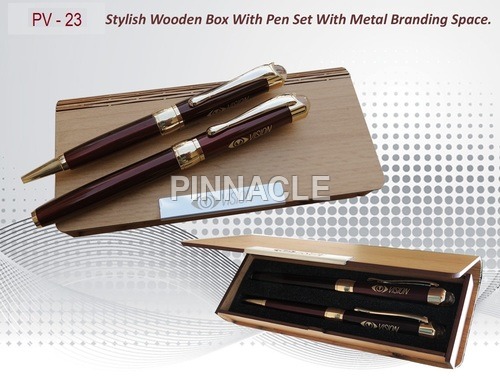 Metal Pen Set With Stylus Wooden Box