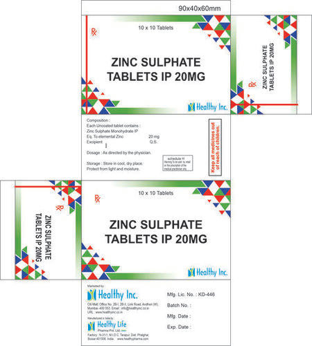 20Mg Zinc Sulfate Tablets Ip Medicine Raw Materials