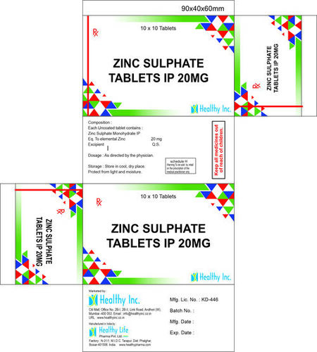 20mg Zinc Sulfate Tablets IP