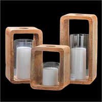Wood Wooden Hurricane Candle Holders