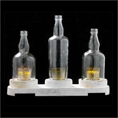 Wine Bottle Votive Holder - 3 Piece Set, Eco-Friendly Glass with Intricate Wood Base, Perfect for Home & Event Decoration