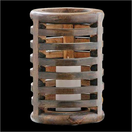 Wood Ribbed Candle Holder