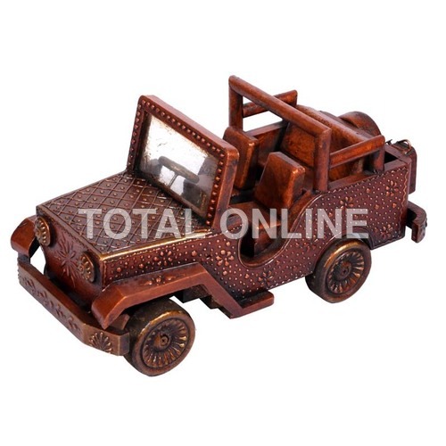 Oyal Vintage Handmade Wooden Jeep - 36x15x18 cm, Brown | Handpainted Detail, Unique Carving, Home Decor Showpiece