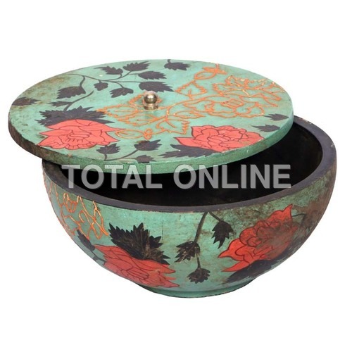 Wooden Flower Design Hand Painted Bowl