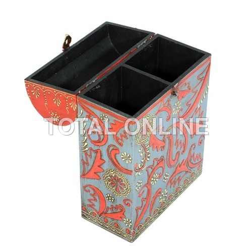 Wooden Hand Painted Box With Double Storage