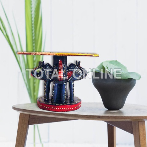 Artistic Hand Painted Wooden Elephant Shape Table