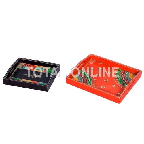 Wooden Multicolour Hand Painted Trays