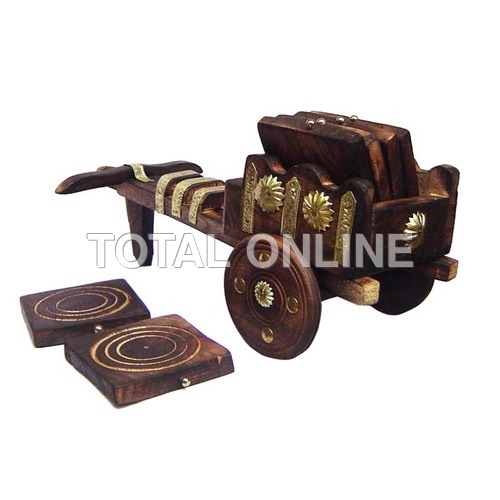 Ethnic Cart Designed Coaster Set Made of Wood