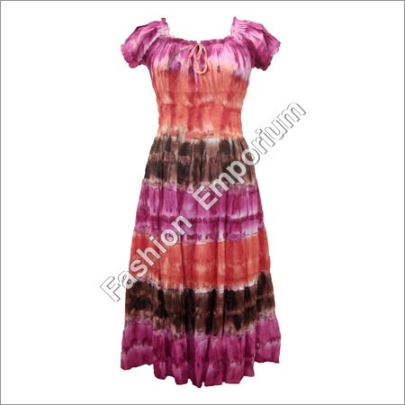 Multicolor Cotton Long Dress (Puffy Sleeves)