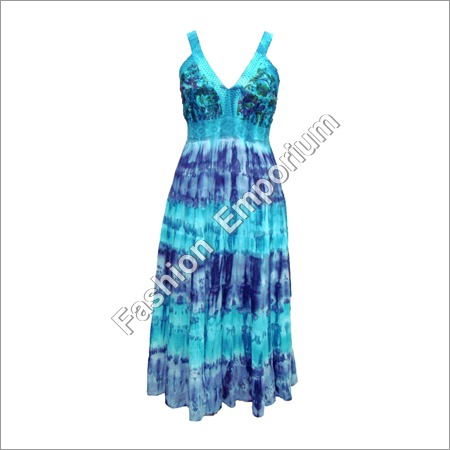 Sky Blue And Dark Blue Cotton Long Dress