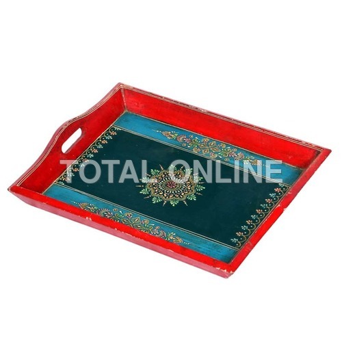 Wooden Rangoli Style Hand Painted Service Tray