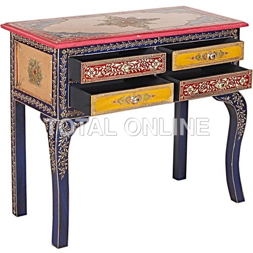 Exotic Wooden Drawer Console Table With Brass