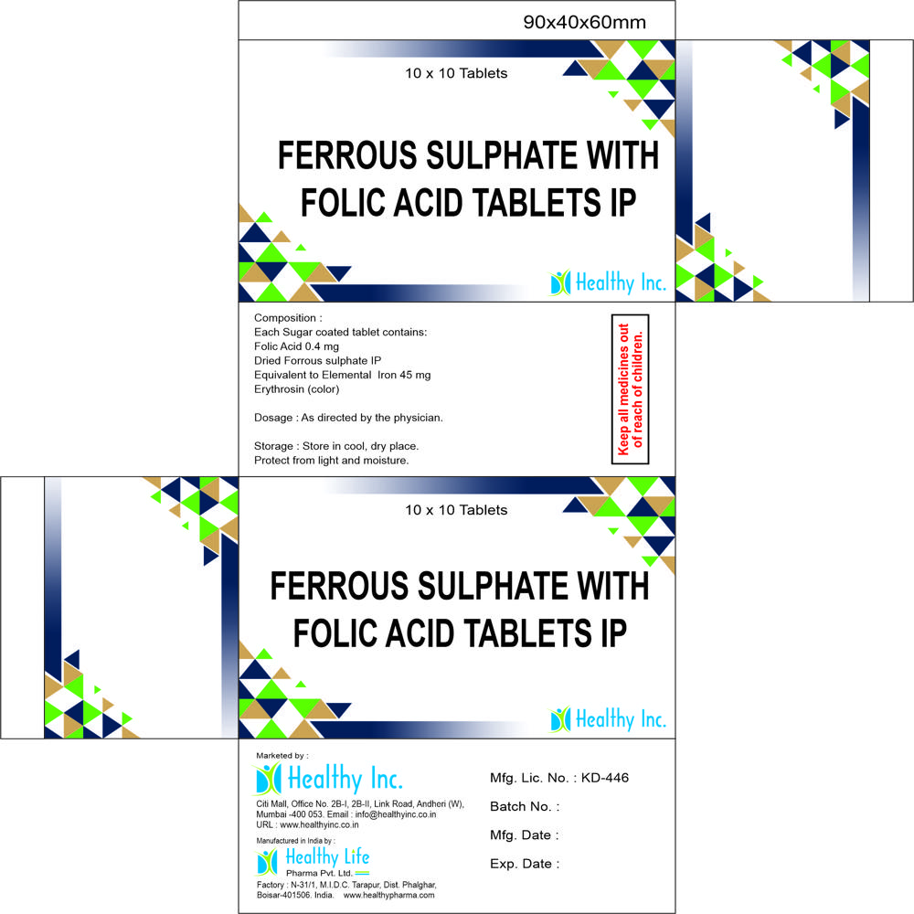 Ferrous Sulphate With Folic Acid Tablets Ip - Drug Type: Medicine Raw Materials