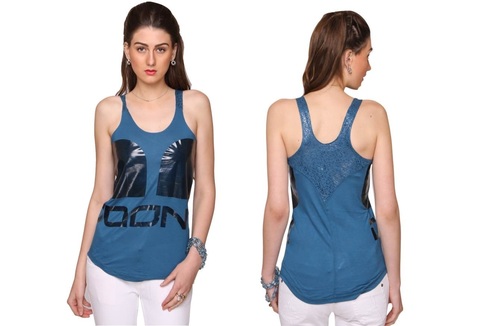 Bedazzle Casual Sleeveless Printed Women's Top