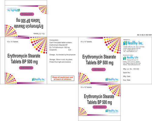  गुच्ची एरिथ्रोमाइसिन स्टीयरेट टैबलेट बीपी 500 मिलीग्राम मेडिसिन कच्चे माल
