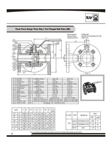 Three Way L Port Flanged Ball Valve