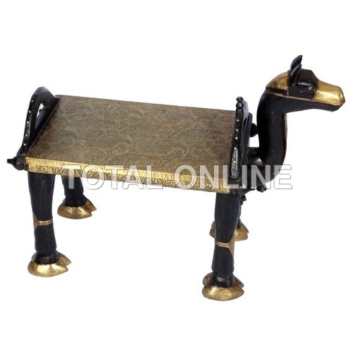 Wooden Camel Shape Stool With Metal Fitting
