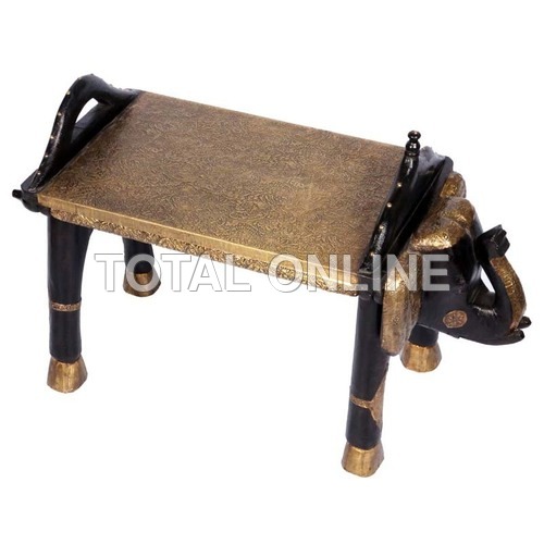 Wooden Elephant Shape Table With Metal Fitting