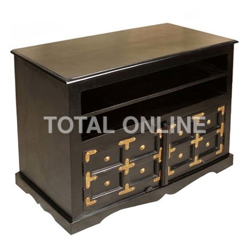 Exotic Wooden Entertainment Unit With Metal Fittin