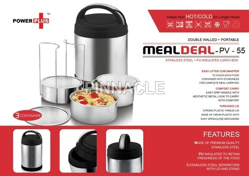 Power plus 'Meal Deal' insulated SS Lunch box (with stainless steel containers) - 3 containers