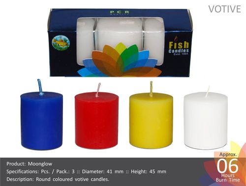 Votive Candles - Wax 41mm x 45mm, Multicolored | Long-Lasting Light, Round Shape, Set of 3