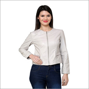 Women's Solid White Leather Jacket