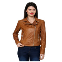 Womens Solid Brown Leather Jacket