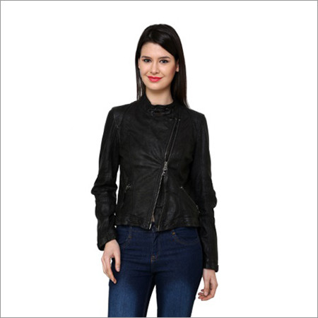 Womens Solid Black Leather Jacket